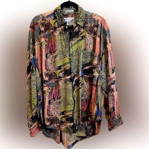 90s Goouch Rayon Shirt Oversized Flowy Fit Abstract Pattern
